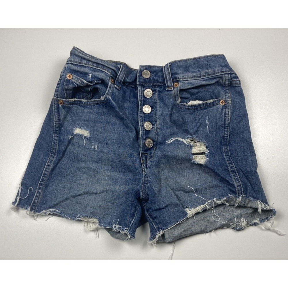 GAP High Rise Cutoff Jean Shorts Size 26/2 Button Fly Stretch Denim 3" Inseam